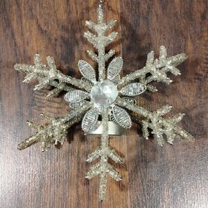 Vintage Clear‎ & Silver Beaded Snowflake Tea Light Hanging Candle Holder 1960's